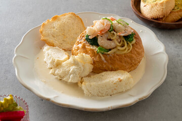 Korean food dish Gamberoni, Seafood Tomato, Shrimp Proje Pasta, Vanecream Pasta, Garage