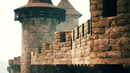 old castle walls at the sunset