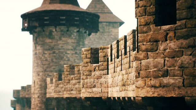 old castle walls at the sunset