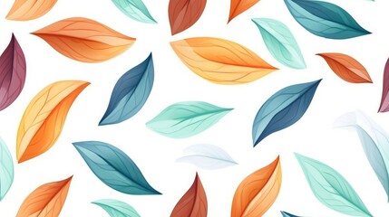 Seamless pattern of colorful leaf on white background. Realistic natural leaves abstract. Generative AI