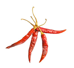 Dried red chili pepper and seeds  isolated on white background. Top view on transparent.