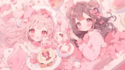 Ethereal anime girl, kawai character art illustration. pastel, neon colors pink, purple, dreamy Aesthetic, cute, beautiful, stunning picture. Fantasy background, phone, computer wallpaper.