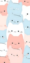Cute Kawaii Cats or kittens in funny poses - isolated vector. Funny cartoon fat cats for wallpaper on a mobile phone, design. Adorable kawaii animals, pastel colors