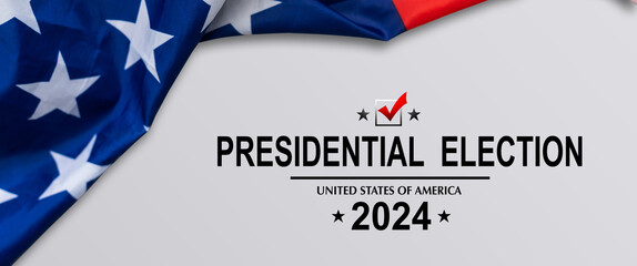 Presidential Election 2024 Written over Waving American Flag