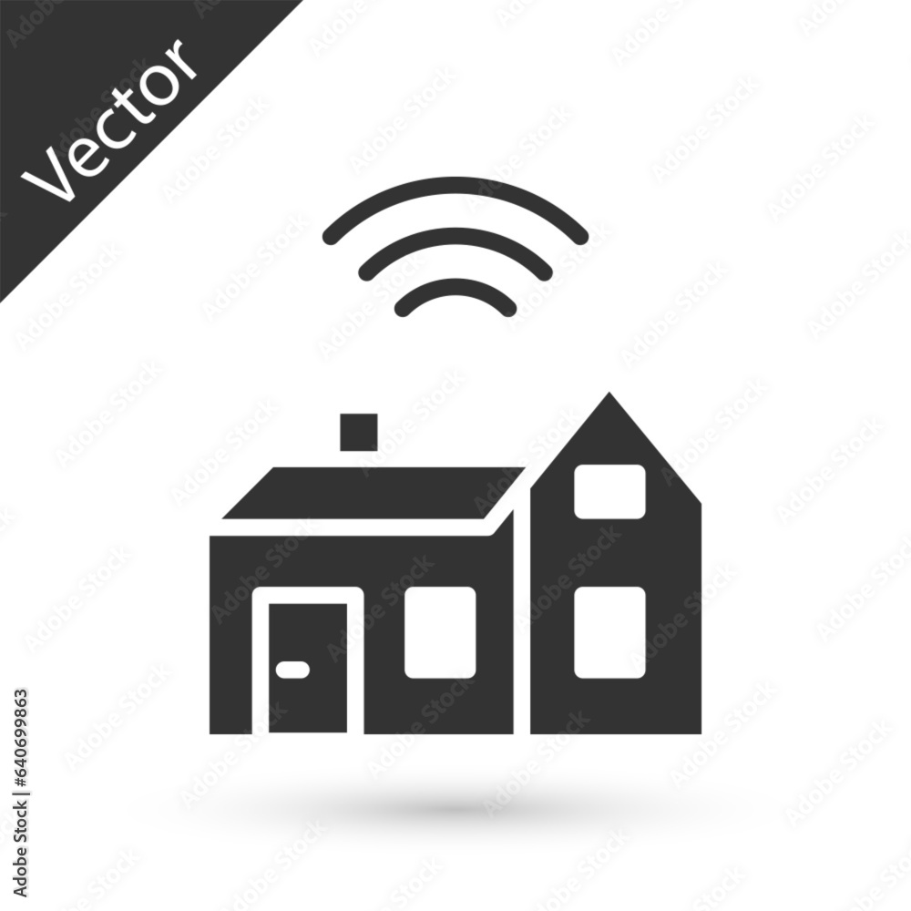 Aufkleber grey smart home with wireless icon isolated on white background. remote control. internet of things 