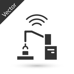 Grey Industrial machine robotic robot arm hand factory icon isolated on white background. Industrial robot manipulator. Vector