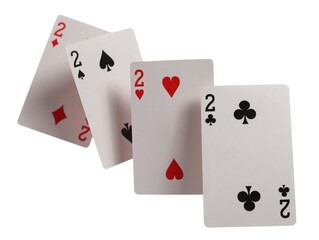 Set two playing card in flying, isolated on white, clipping path