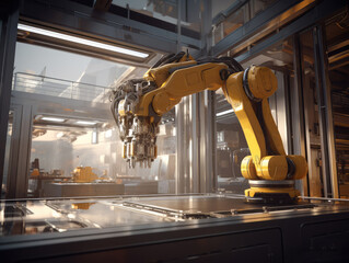 Robotic in Modern Industrial Factory's Automated Production Line - Immerse yourself in the future of manufacturing through this captivating 3D rendering