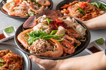 Steamed monkfish, steamed seafood, seafood stew, octopus hot pot Korean food dish