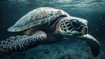 Fototapeta premium The sea turtle which swims elegantly. Beautiful spiral galaxy.