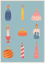 set of festive colorful candles