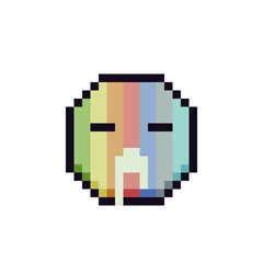 Obraz premium Rainbow sleepy face with dripping saliva pixel art icon emoticon cartoon character. 8-bit style. Show the language of emotion. Flat style. Isolated abstract vector illustration.