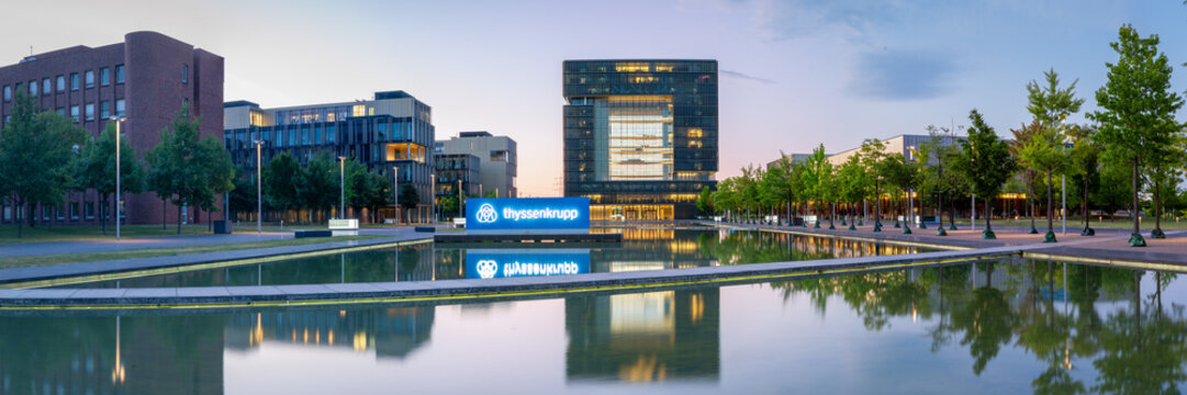 Essen, Germany - July 03, 2022: Early evening at the Offices of the Headquarters of ThyssenKrupp AG in Essen