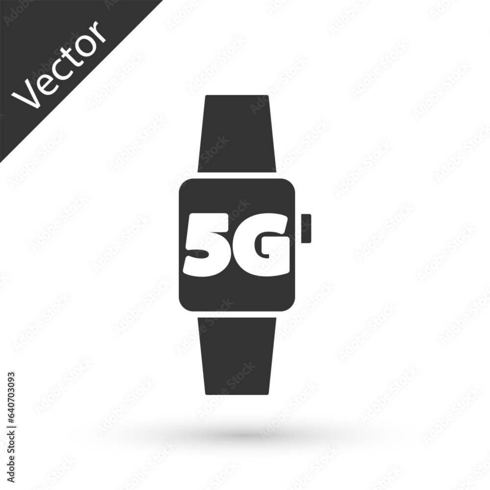 Poster grey smart watch 5g new wireless internet wifi icon isolated on white background. global network hig