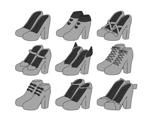 グレーのヒール靴のイラストセット