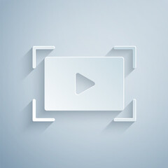 Paper cut Online play video icon isolated on grey background. Film strip with play sign. Paper art style. Vector