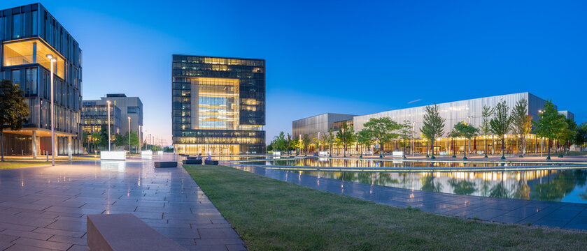Essen, Germany - July 03, 2022: Early evening at the Offices of the Headquarters of ThyssenKrupp AG in Essen