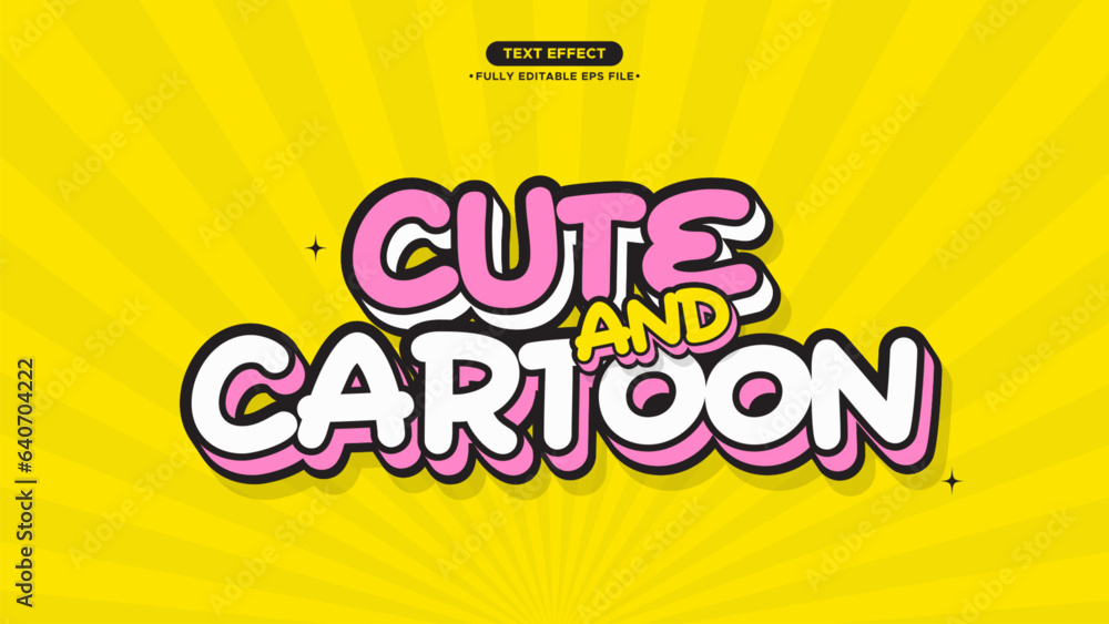 Poster cute and cartoon vector text effect with pink color text fully editable font and text