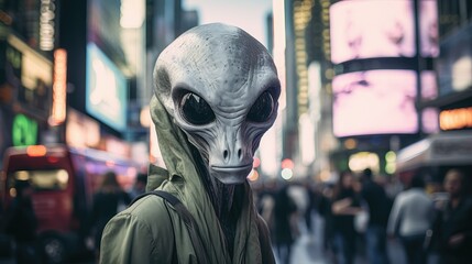 Alien in New York wearing a hoodie, Alien whistleblower declassified reports UFO sightings conspiracy theory