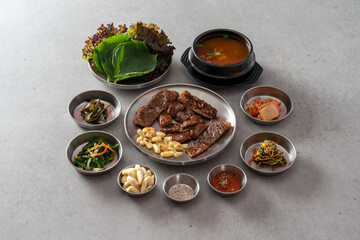 Korean food dish Grilled pork belly, grilled pork, marinated ribs, grilled pork belly