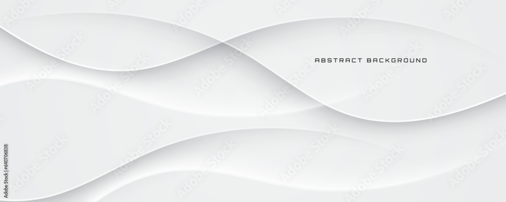 Poster 3d white geometric abstract background overlap layer on bright space with waves decoration. minimali