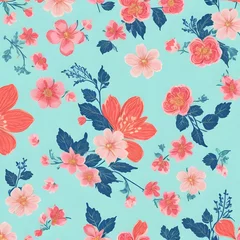 Deurstickers seamless pattern with flowers,Creative texture for fabric, packaging, textiles, wallpaper, and clothing © Pimkhunnicha