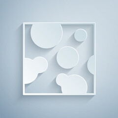 Paper cut Cheese icon isolated on grey background. Paper art style. Vector