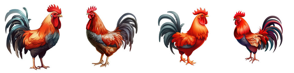 Fototapeta premium Rooster clipart collection, vector, icons isolated on transparent background