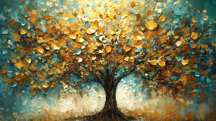 yellow and blue abstract autumn tree