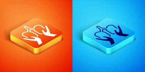 Isometric Lungs icon isolated on orange and blue background. Vector