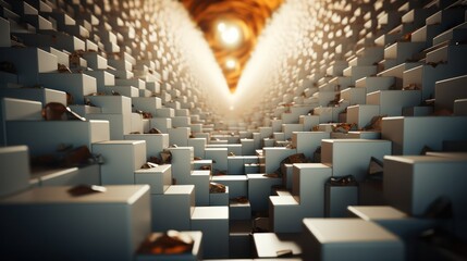 Fototapeta premium Abstract 3d rendering of chaotic white cubes. Futuristic background. 