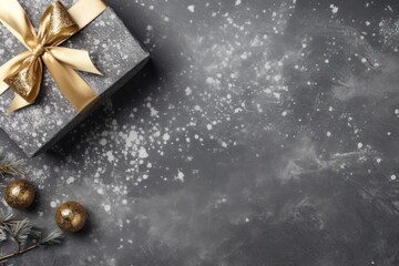 Obraz na płótnie Canvas Celebration greeting background with gift boxes, sparkles, confetti on black. Flat lay. shopping mockup. Generative Ai