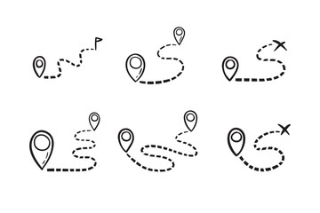hand drawn map distance measuring icon. Doodle Map route vector pictogram isolated set.
