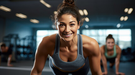 Fototapeta na wymiar Portrait of a young athletic woman in a gym