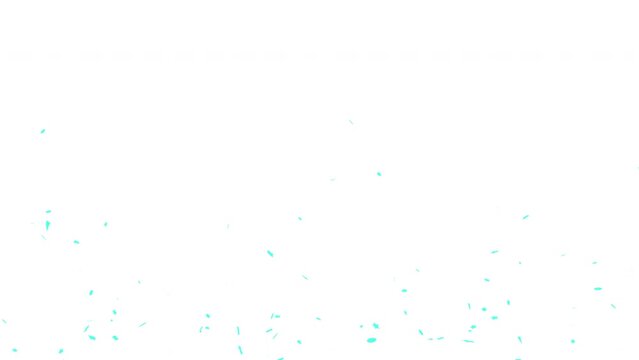 Cyan Confetti Animation Isolated Party Popper Falling For Celebration Birthday Anniversary On White and Green Background  Alpha Matte Channel Perfect For Compositing Into Your cgi Scene. 4K ProRes 444