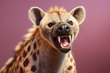 Portrait of an angry hyena with an open mouth.