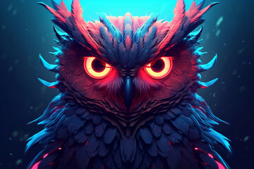 Owl portrait with neon effect.