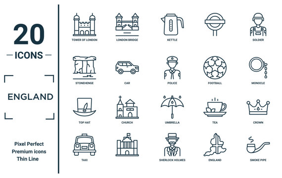 Types of male classic hats - vector thin line icon set Stock