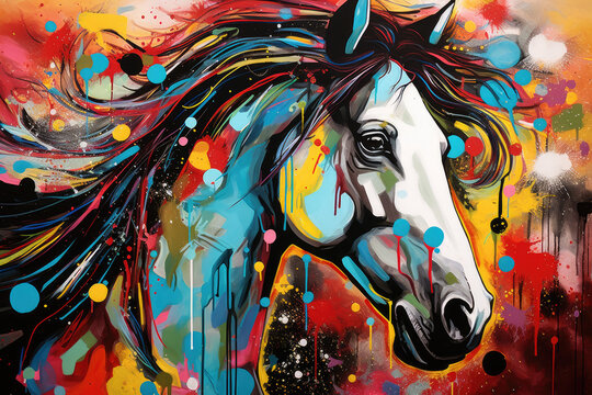A colorful painting horse Creating using generative AI 