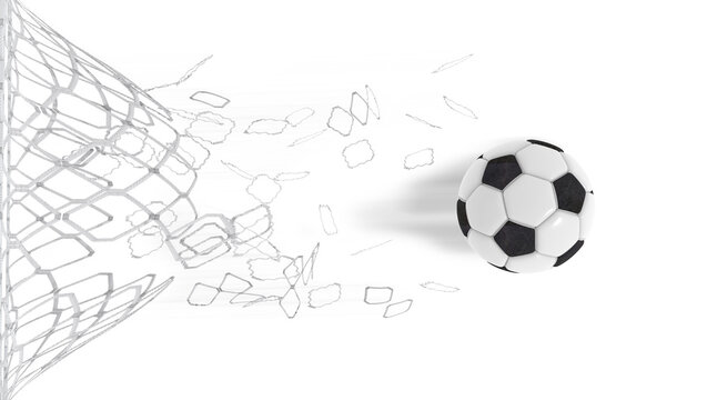 soccer football ball breaking nets qatar flag colors world cup background  - 3d rendering