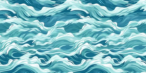 Obraz premium Seamless pattern of light blue waves. Moving water surface. Waves at sea.
