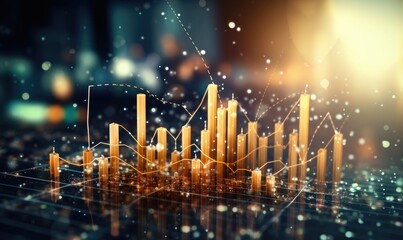Financial stock market graph and candlestick chart on abstract background. Double exposure