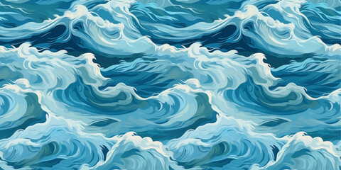 Fototapeta premium Seamless pattern of blue waves. Moving water surface. Waves at sea.