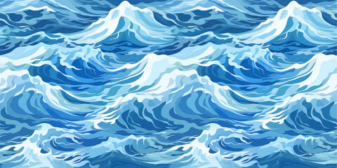 Fototapeta premium Seamless pattern of blue waves. Moving water surface. Waves at sea.