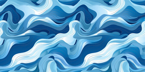 Seamless pattern of blue and white waves. Moving water surface. Waves at sea.
