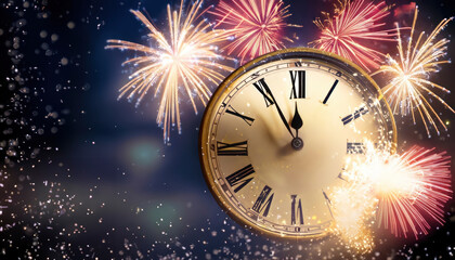 Obraz na płótnie Canvas Fireworks around the New Years clock