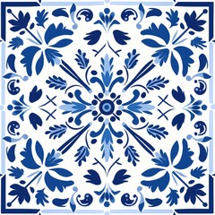 Fototapeta na wymiar Seamless pattern illustration in traditional style - like Portuguese tiles azulejo