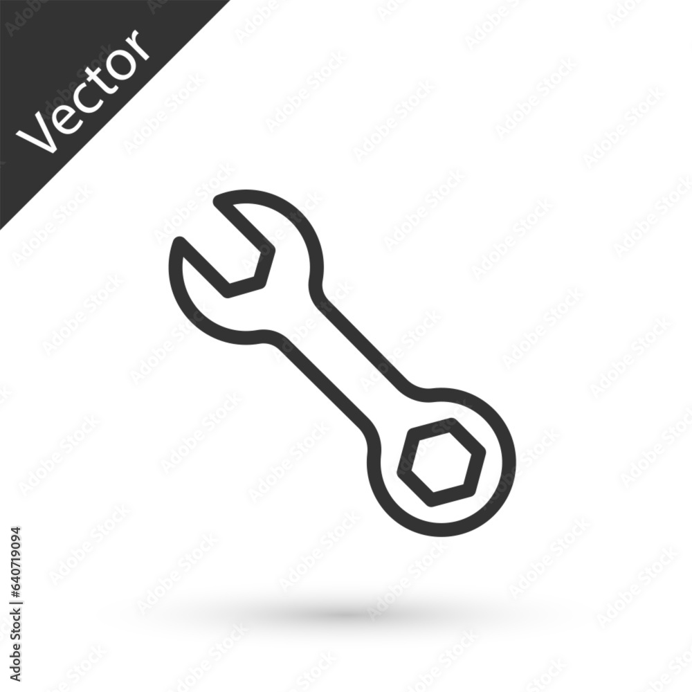 Wall mural grey line wrench spanner icon isolated on white background. vector