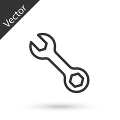 Grey line Wrench spanner icon isolated on white background. Vector