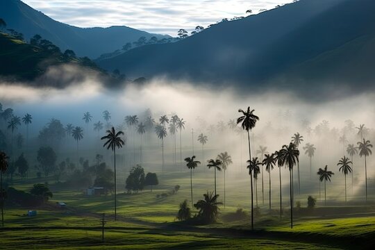 Cocora Valley in Colombia - The Exotic Land of Quindio Wax Palm Trees in the Andes, Salento Countryside, Foggy and Forested Cloud Heaven